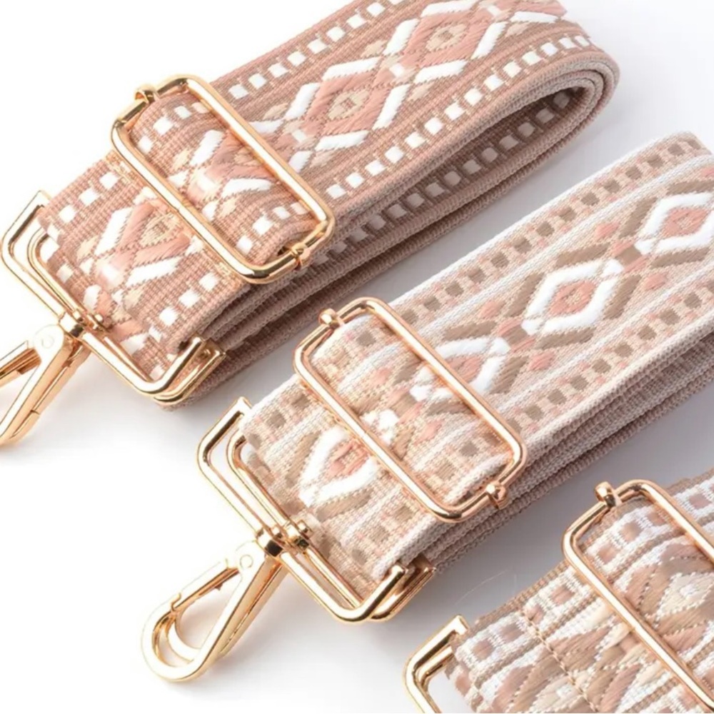 Geometric Patterned Bag Strap with Gold Hardware